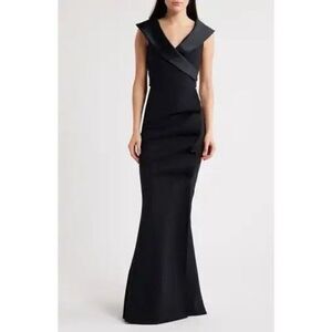 Chiara Boni La Petite Robe Women's Black Fiynorc Gathered V-Neck Gown Sz 8 NWOT